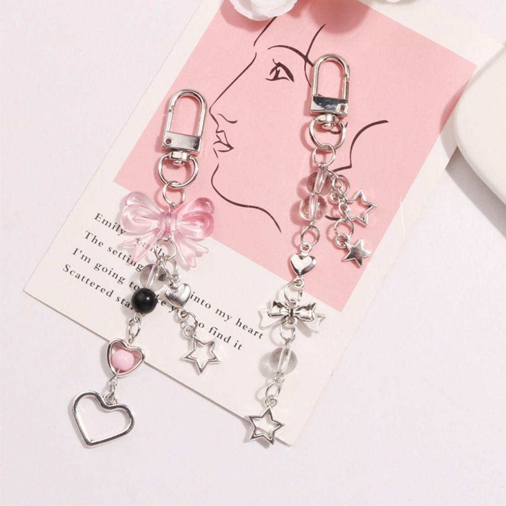 SVEICNA Bead Phone Charm Strap , Pearl Star Mobile Chain , Fashion Y2K Bowknot Frisado Celular