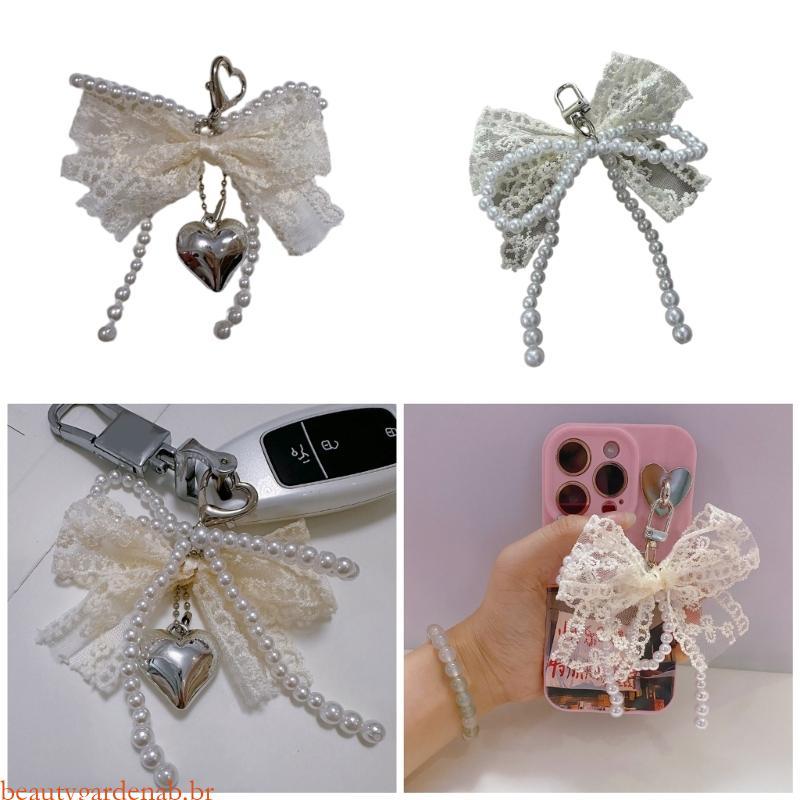 beautygardenab Trendy Pearls Bowknot Chaveiro Acessório Elegante Multicolor Telefone Cordão Pingente