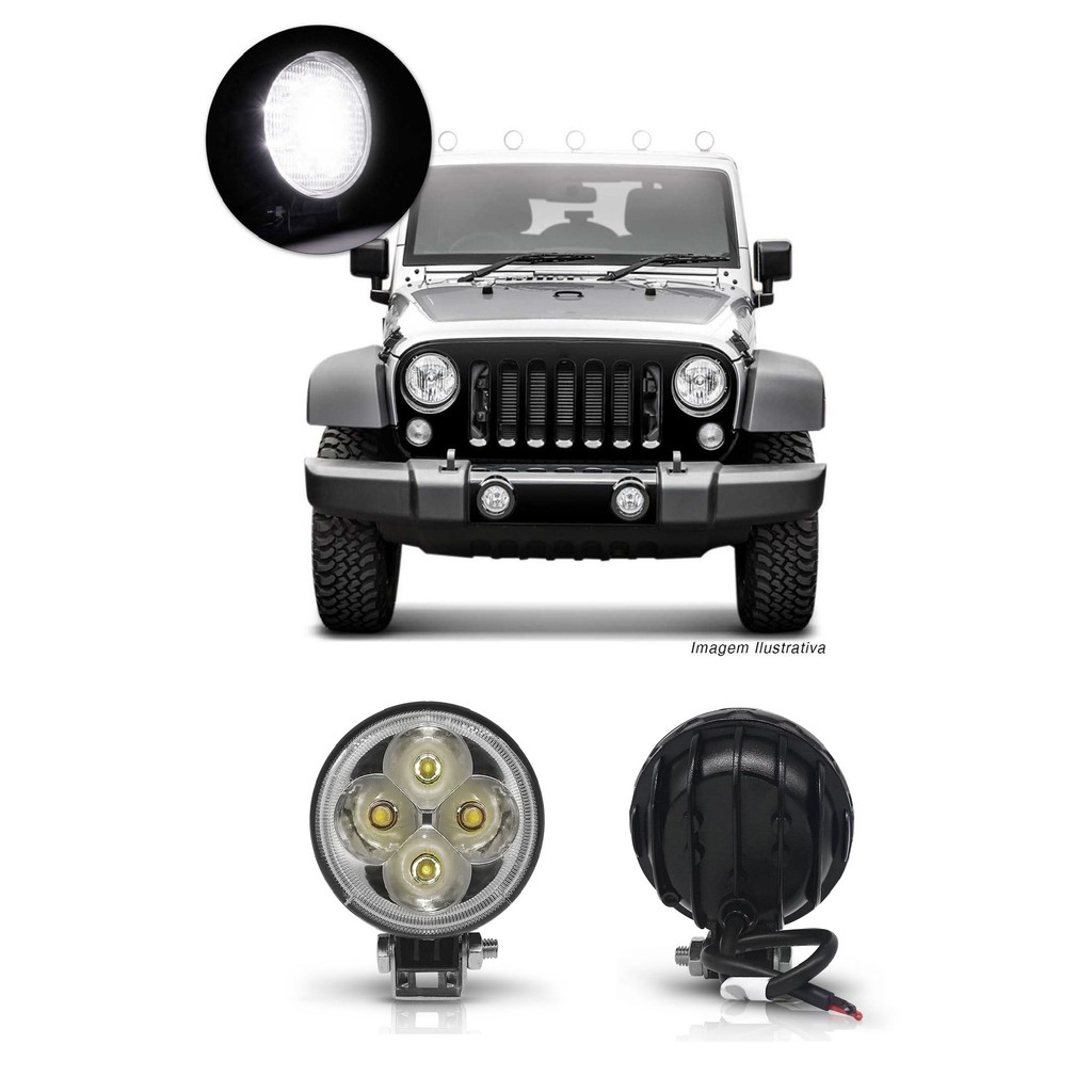 Kit Farol de Milha Led 12w 12v/24v Redondo Off-road 6000k