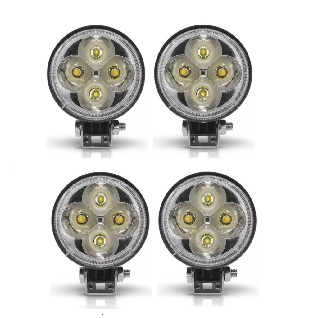 Kit 04 Farois de milha redondo 12w 4 leds Carro Caminhonete