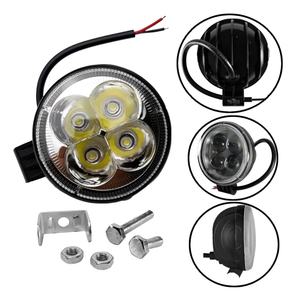 Farol de Milha Auxiliar Redondo 4 LEDs 12W Universal 12V/24V IP67
