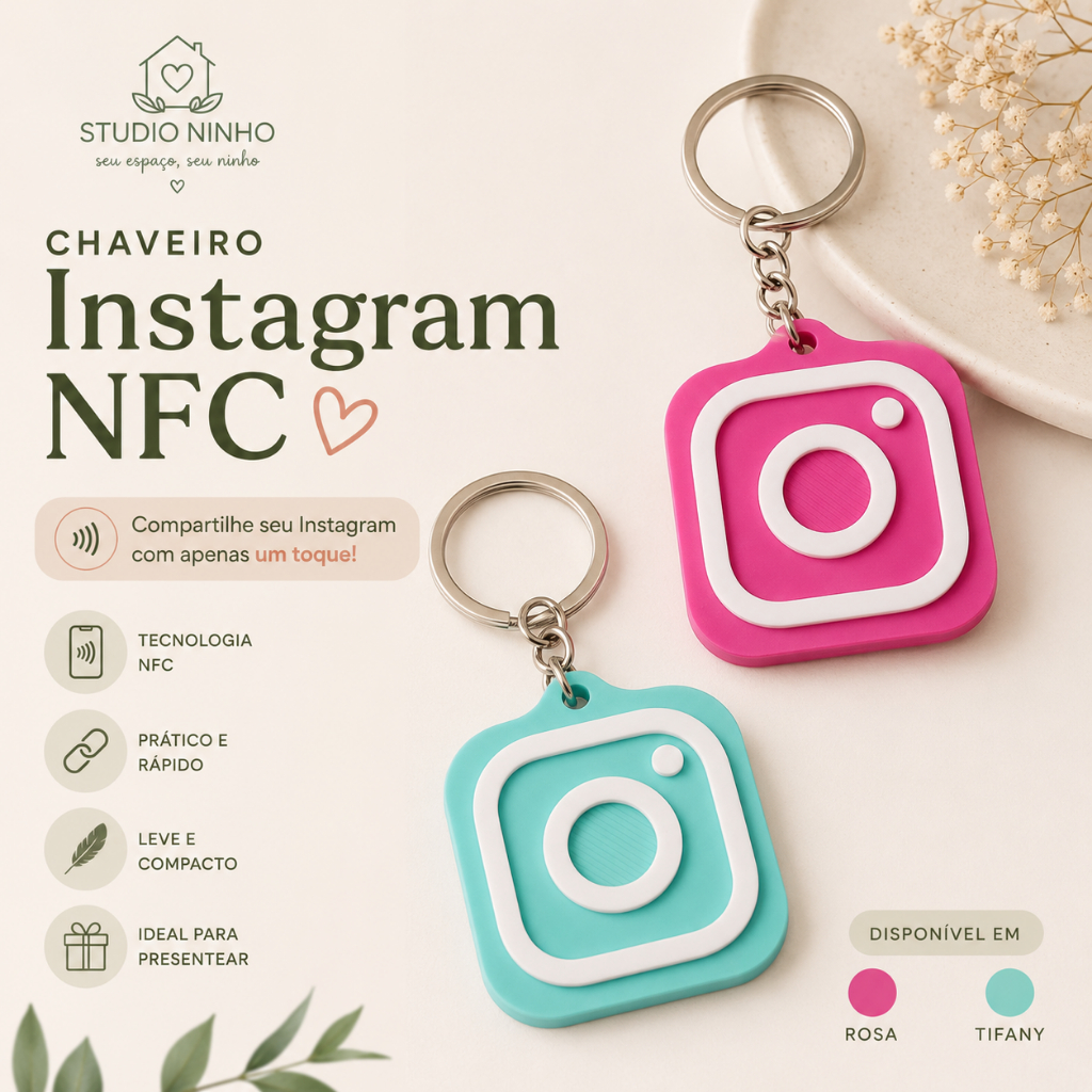Chaveiro Instagram NFC Personalizado | Compartilhe seu Perfil com Apenas um Toque | Compatível com Android e iPhone