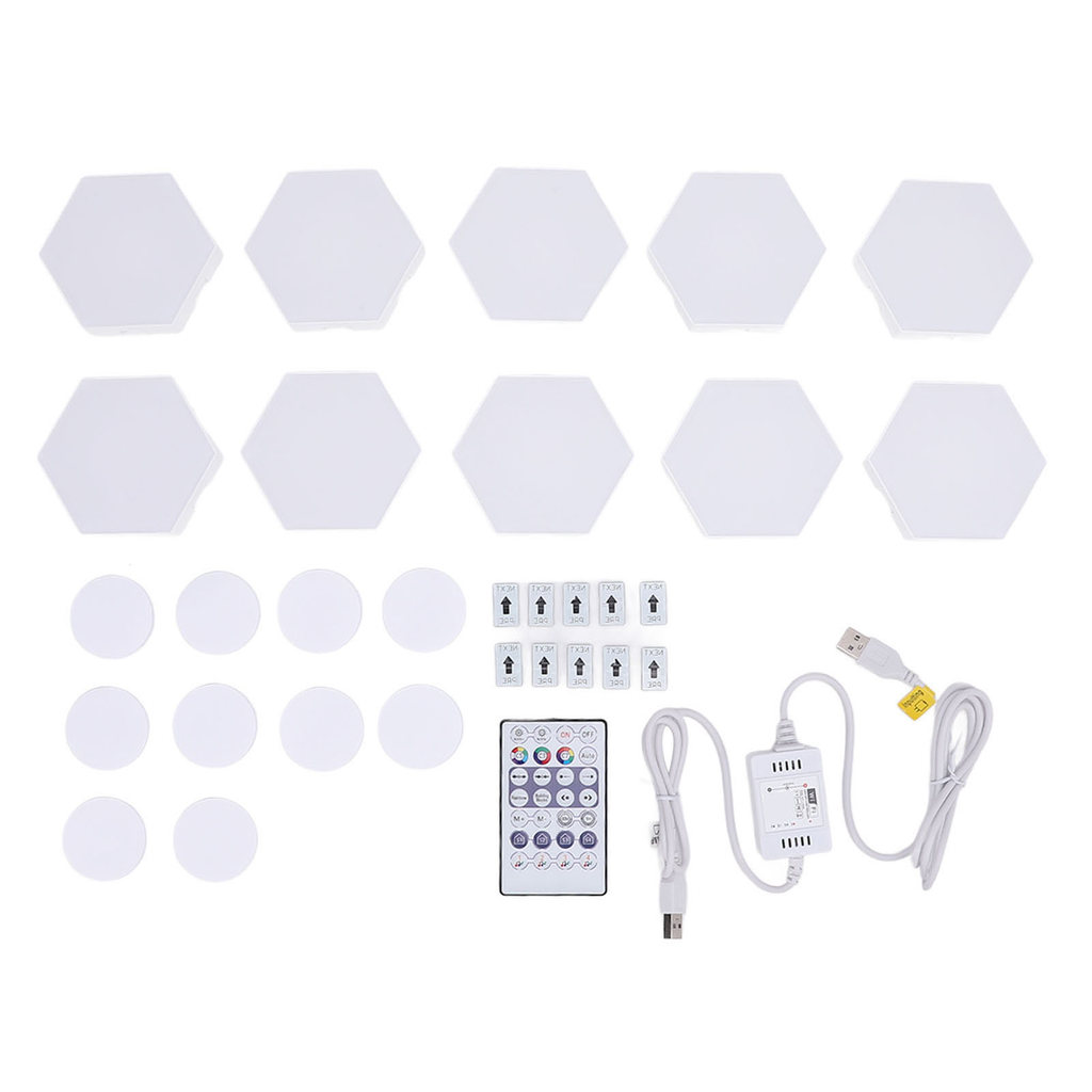 andobr 10 Conjuntos De Painéis De Luz Hexagonais Montados Na Parede WiFi Cool Music Sync RGB Luzes LED APP Controle Remo