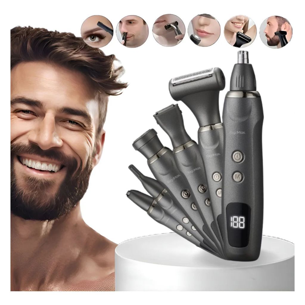 6 In 1 Rechargeable Electric Grooming Kit With Interchangeable Heads And Led Display
