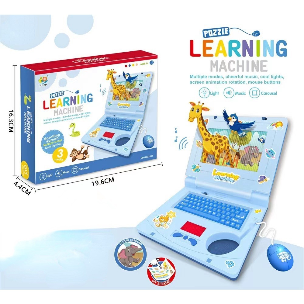 Tablet Musical para bebe Laptop com Tela de bichinhos em movimento Musicas, Mouse, Animação Sons e luzes Learning Machine
