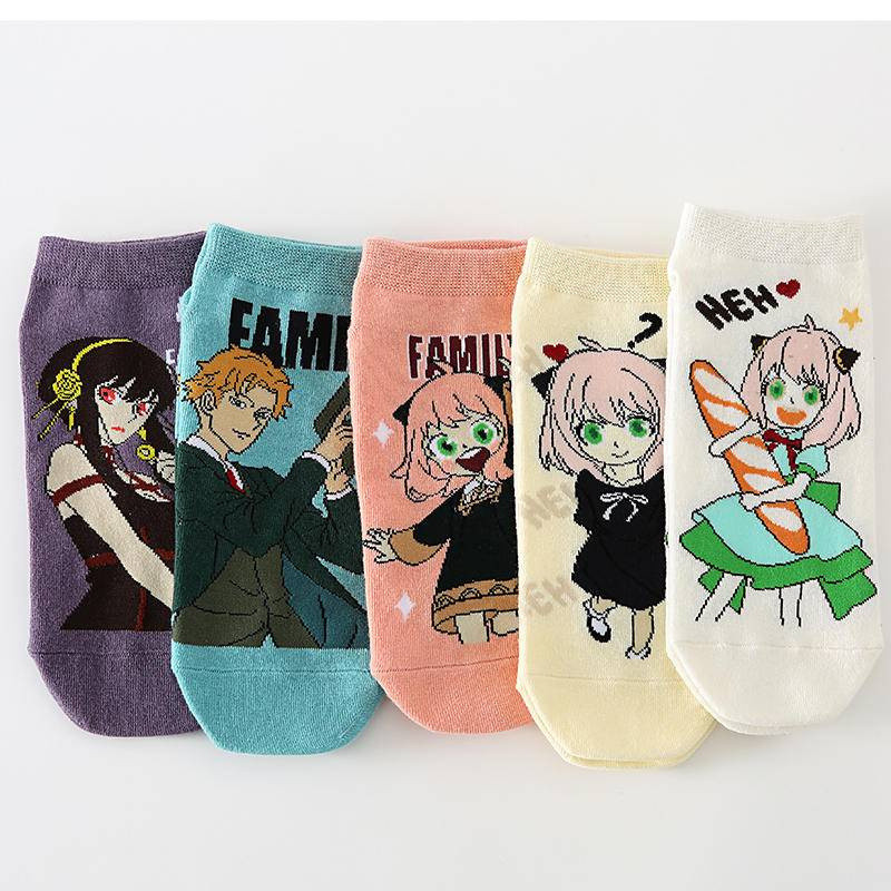 5 pares/Set Anime < SPY x FAMILY > Bonito Lloyd Fogger Arnia Yor Meias esportivas Meias de barco respiráveis Cor sólida