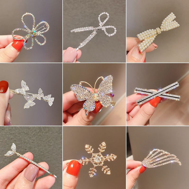 Coréia Temperamento Simples Diamante metal Cheio Grampo De Cabelo rhinestone Franja Feminino Um Único Porte Acessórios