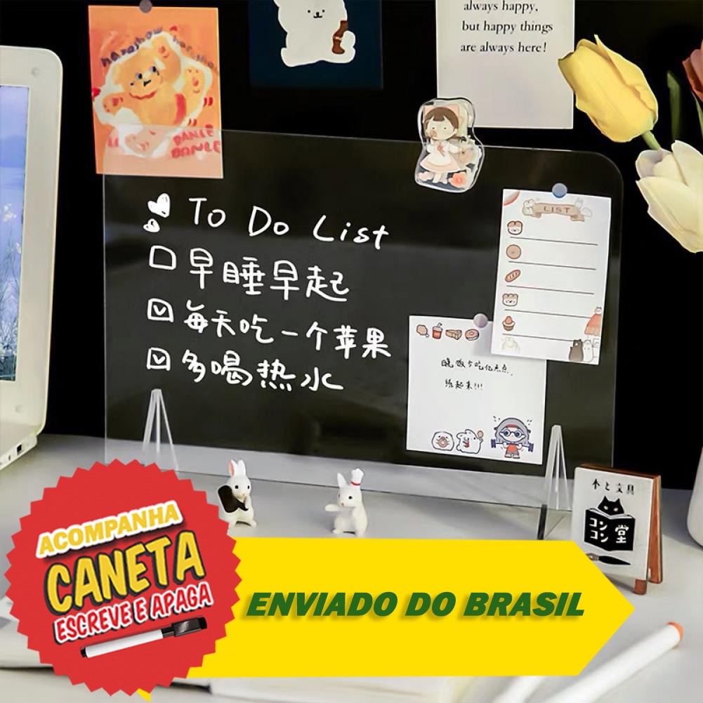 Lousa de mesa Quadro Branco Apagável Acrilico transprente Desktop Whiteboard com caneta escreve e apaga