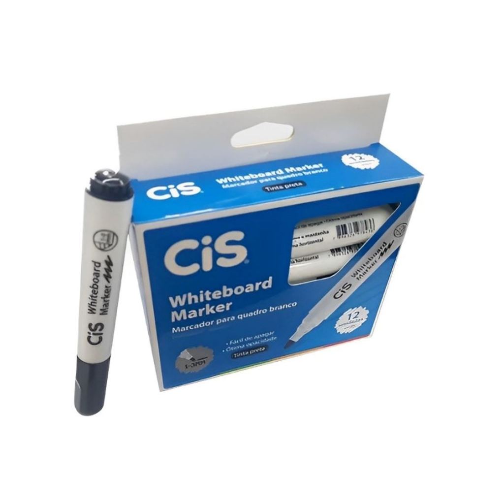 Marcador Para Quadro Branco Caixa Com 12 Unidades Preto ou Azul Cis Whiteboard