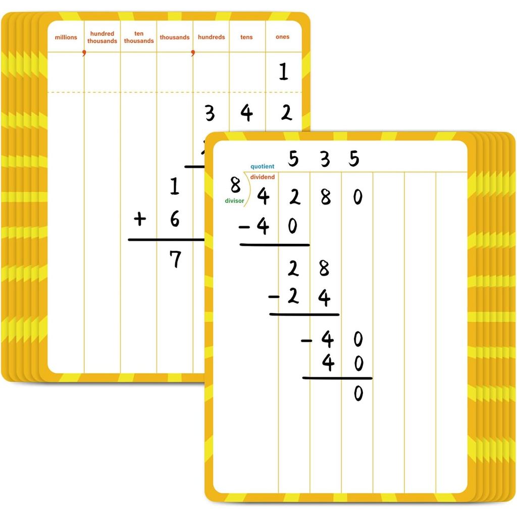 12 Pack Math Manipulatives Whiteboards 9x12inch Long Division Dry Erase Board Double Sided Multi-Digit Computation Math