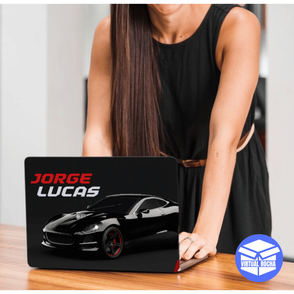 Adesivo Para Notebook Tablet Carro Esportivo Preto Seu Nome Automotor