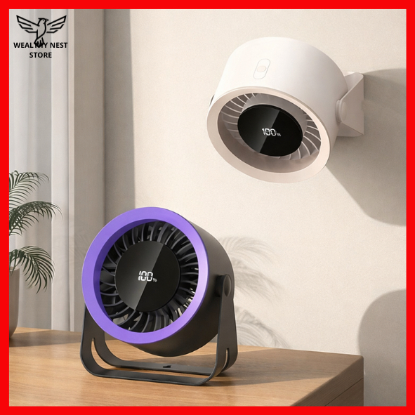Ventilador de Mesa Smart 100 Velocidades Com Display Digital Recarregável E Fixação Na Parede Portátil