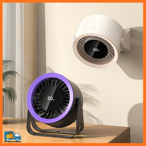 Ventilador de Mesa Smart Portátil 100 Velocidades Com Display Digital Recarregável E Fixação Na Parede