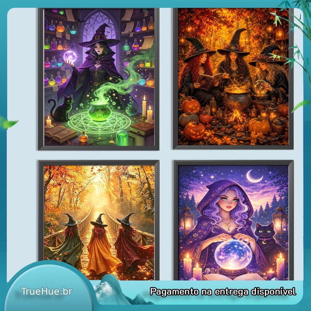 Kit De Pintura Diamante DIY Halloween Witch 5D Full Square Broca Strass Canvas