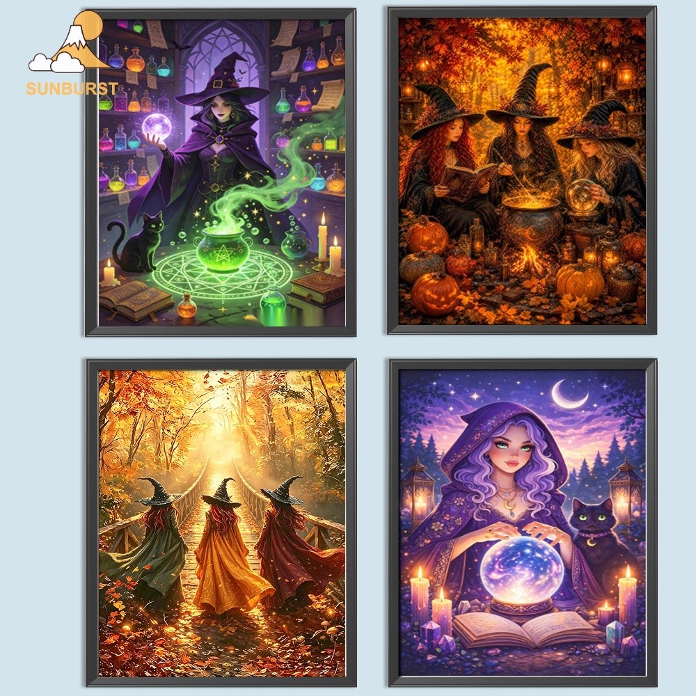[Sunburst1 . br] Halloween Witch 5D Full Square Broca DIY Pintura Diamante Kit De Tela De Strass