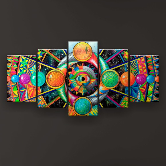 Quadros Decorativo Mosaico 5 peças Sala Quarto Mdf Alta Resolução Full HD Madison Square Garden