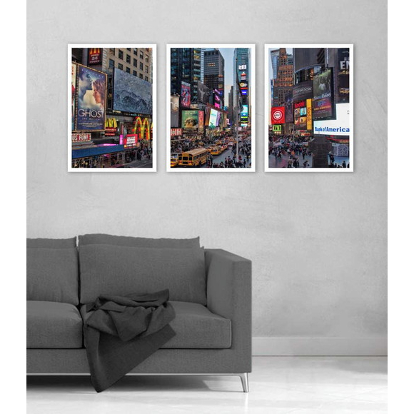 Quadros Decorativo 3 peças 60x40 Mosaico Mdf Alta Resolução Full HD Times Square Nova York Usa Estrada