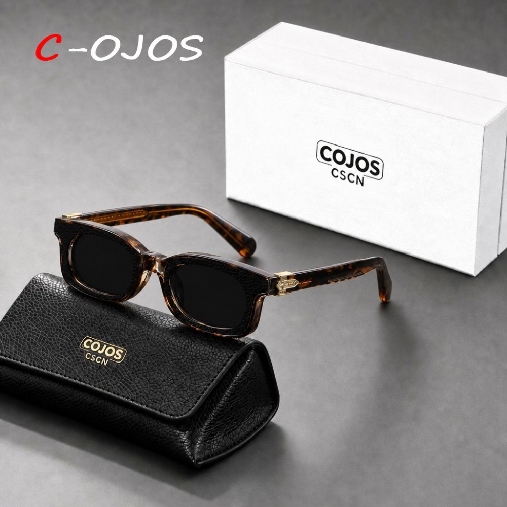 COJOS High Street Style Square Full Frame Óculos De Sol Armações Texturizadas Com Decoração De Dobradiça De Metal E Emba