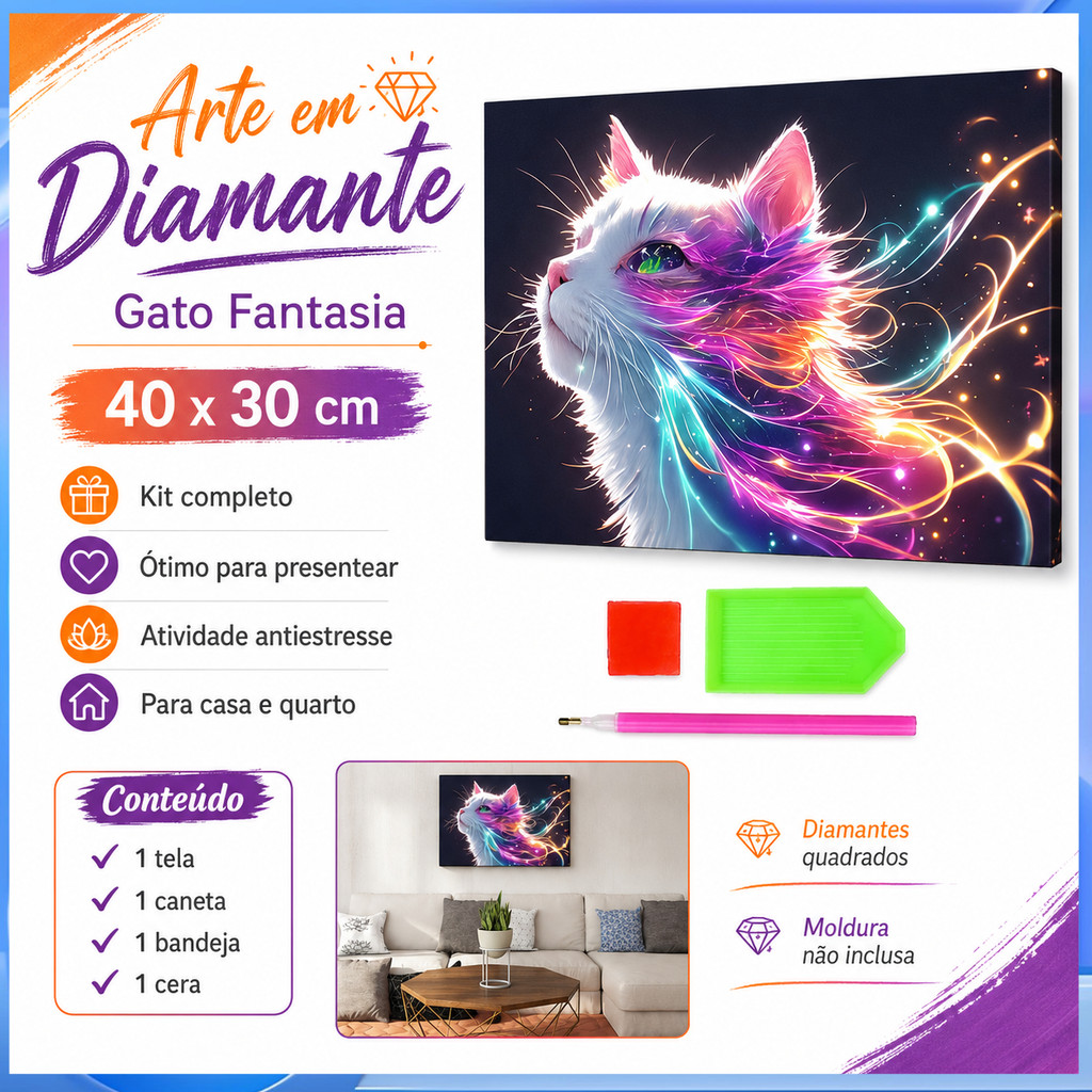 40 x 30 cm Phantom Cat DIY Square Diamond Full Diamond Kit de pintura de diamante