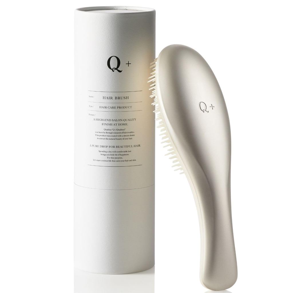 Q+ Qualitas Salon Hair Brush Detangling Curved Head Triple Length Pins Scalp Massage Champagne Gold Gift Box from Japan