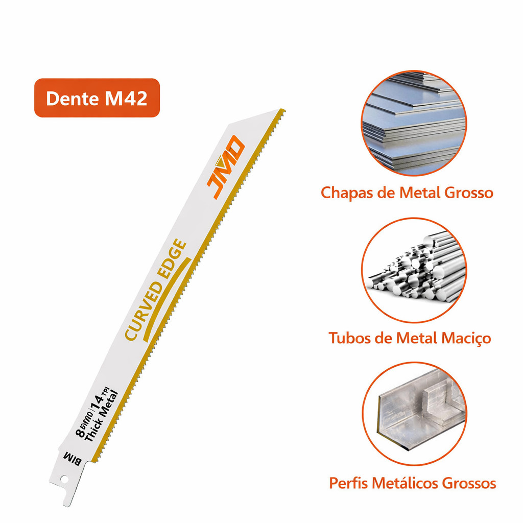 2 Lâmina Serra Sabre M42 200mm Curved Edge para Metal Grosso