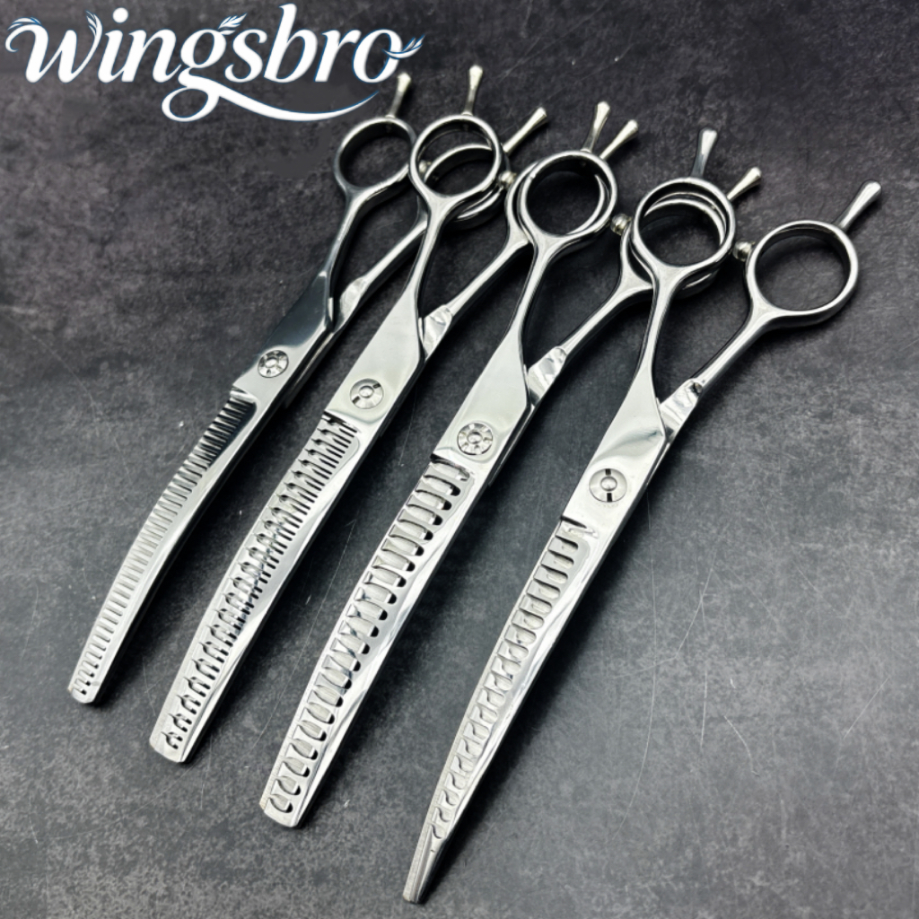 wingsbro 7.5 Curved Chunkers Tesoura Curva De Desbaste Aço Inoxidável Cão Grooming Gato Peso Leve Especial
