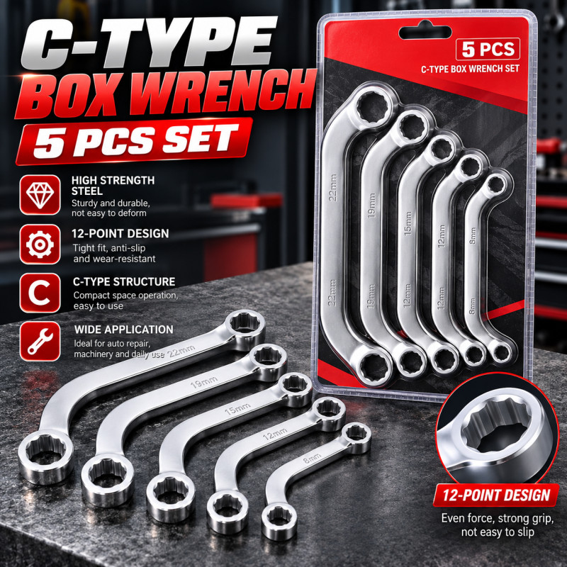 Industrial Grade S-Shape Double End Torx Wrench 5 - Piece Set Curved Handle Hex Key