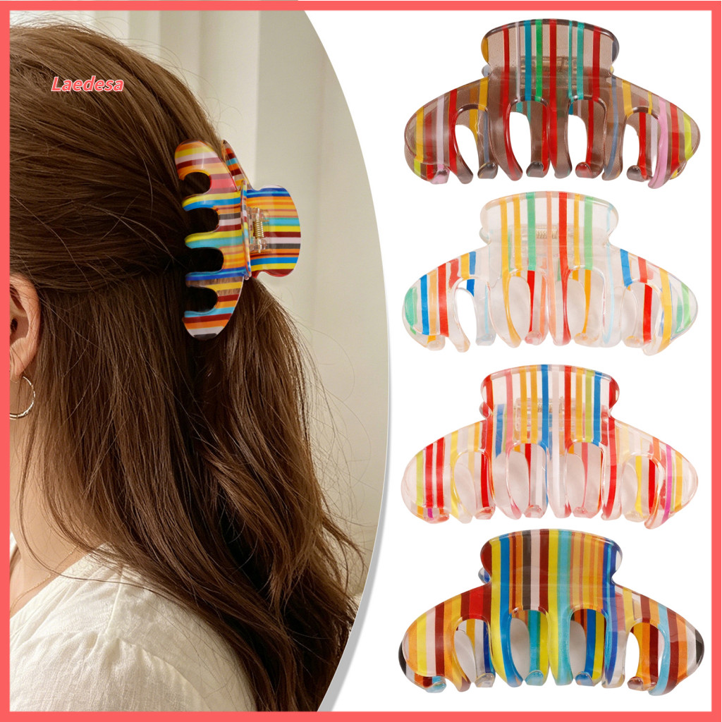 No Pressure Hair Clip Hollow Women’s Claw Transparent Acrylic Rainbow Design Widened Curved Anti-slip Teeth Accessory