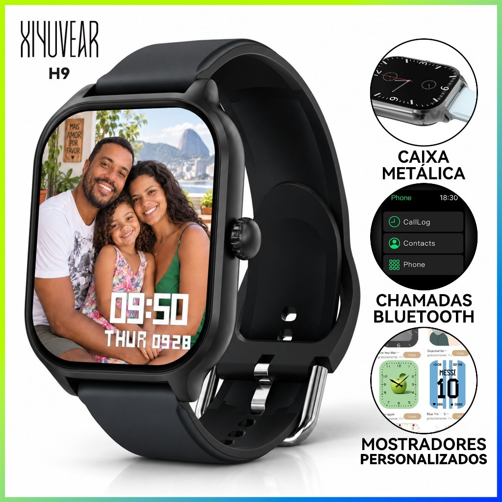 2026 Nova Smartwatch H9 - Preto, Slim, Modos Esportivos, Dials Customizáveis e Monitoramento da Saúd