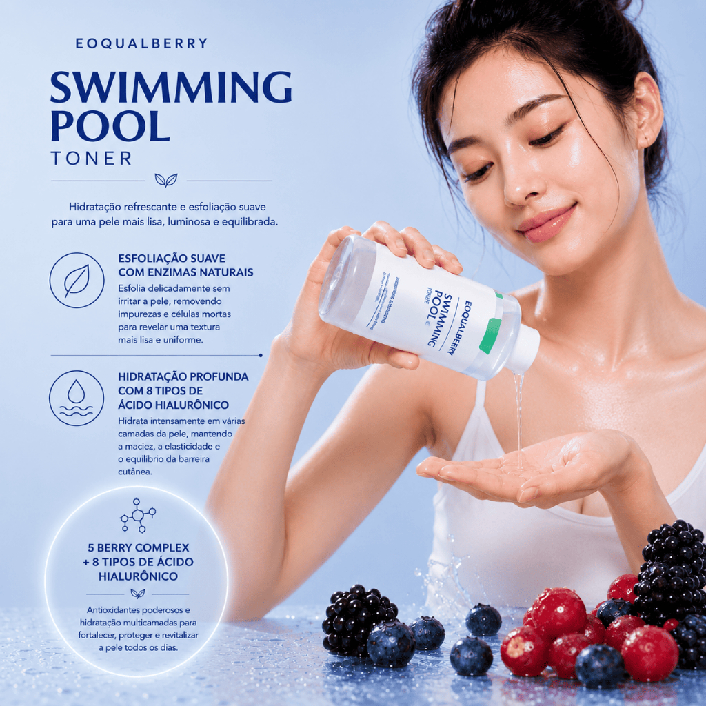 Tônico Facial Coreano - Swimming Pool Toner 300ml - Eqqualberry - Estoque no Brasil!