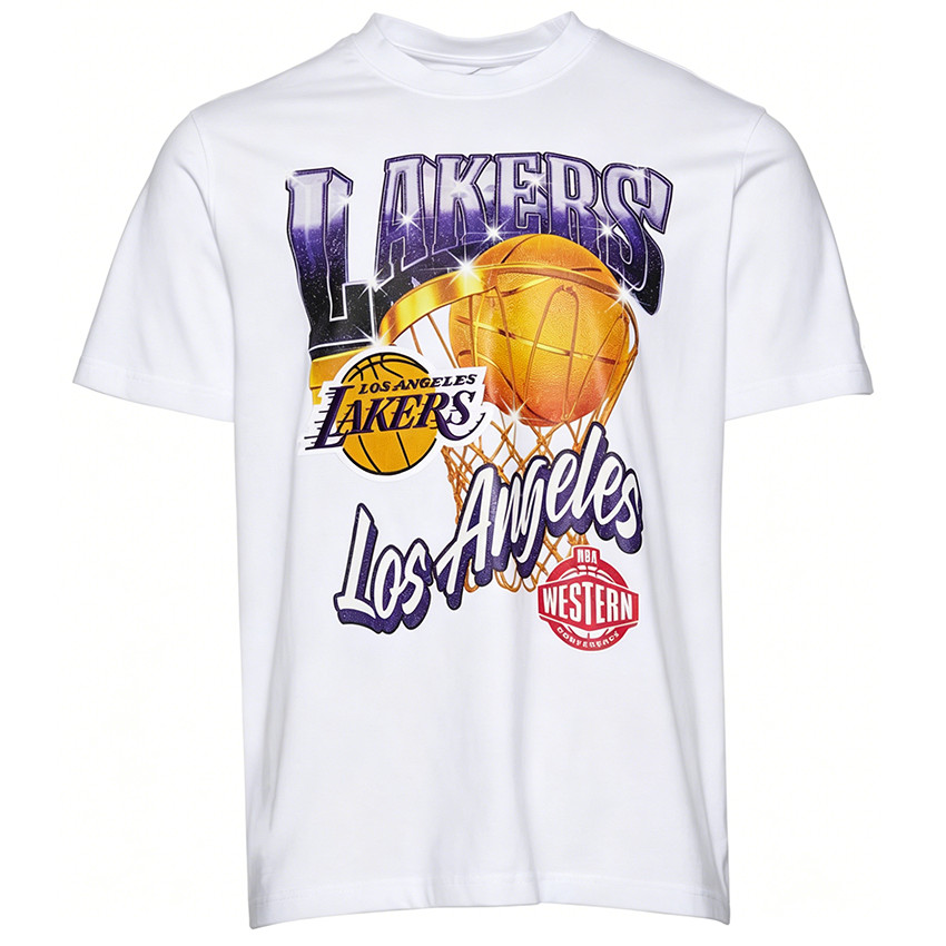 Camiseta Masculina Feminina Oversized Estampa Grafite Retro Lakers Los Angeles Cesta de Basquete Western Conference