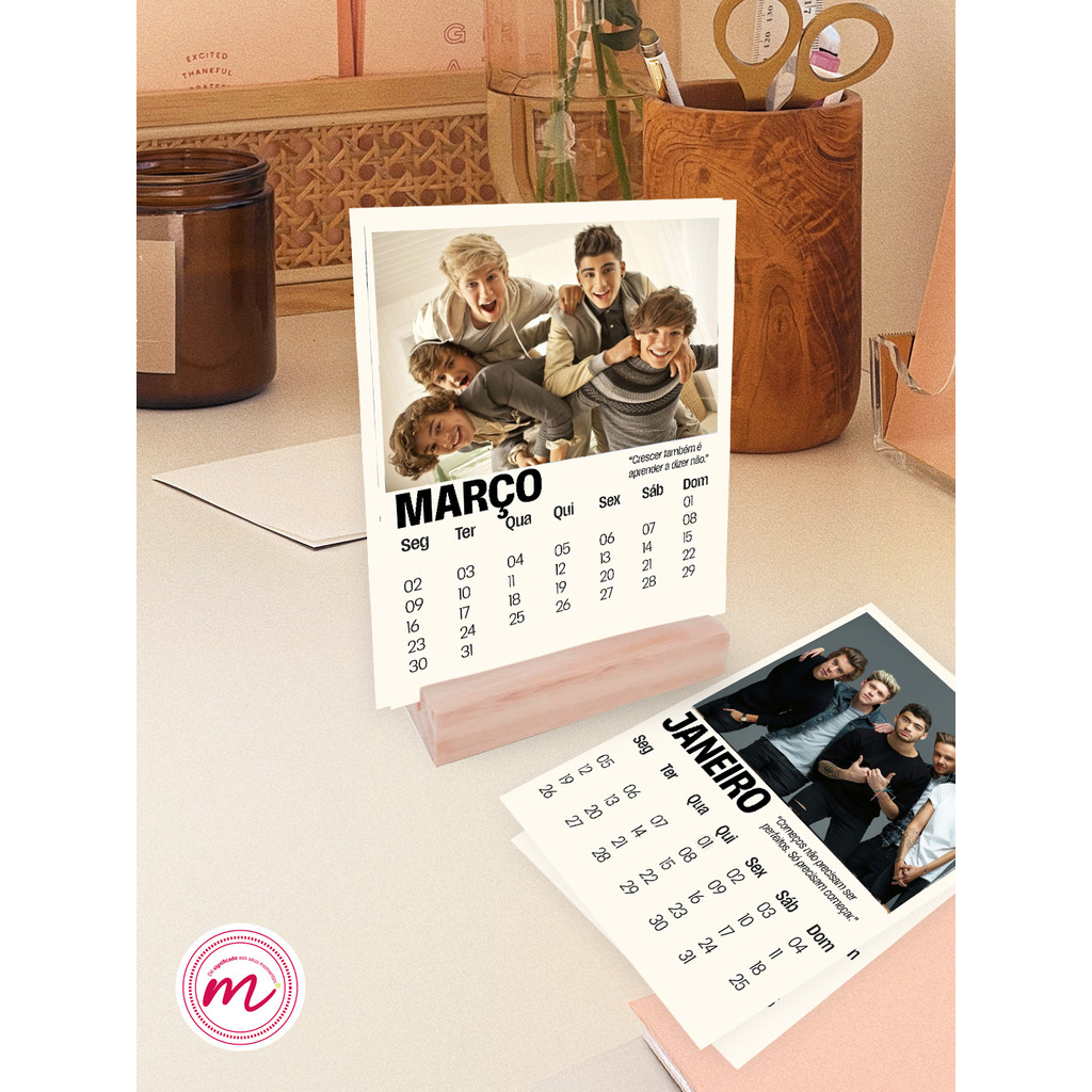 Calendário de Mesa 2026 One Direction Personalizado com Foto