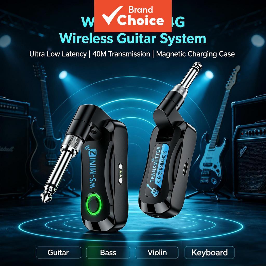 Miwayer WS MINI2 2.4G Transceptor De Guitarra De Baixa Latência Caso De Carregamento Magnético Transmissão De 40M Para G