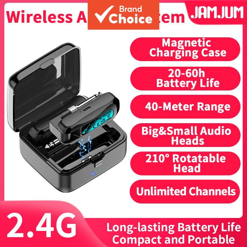 Transmissor de Instrumentos Sem Fio JAMJUM WS-MINI2 2.4G, Case de Carregamento Magnético, Alcance de 40m, Plug Rotativo