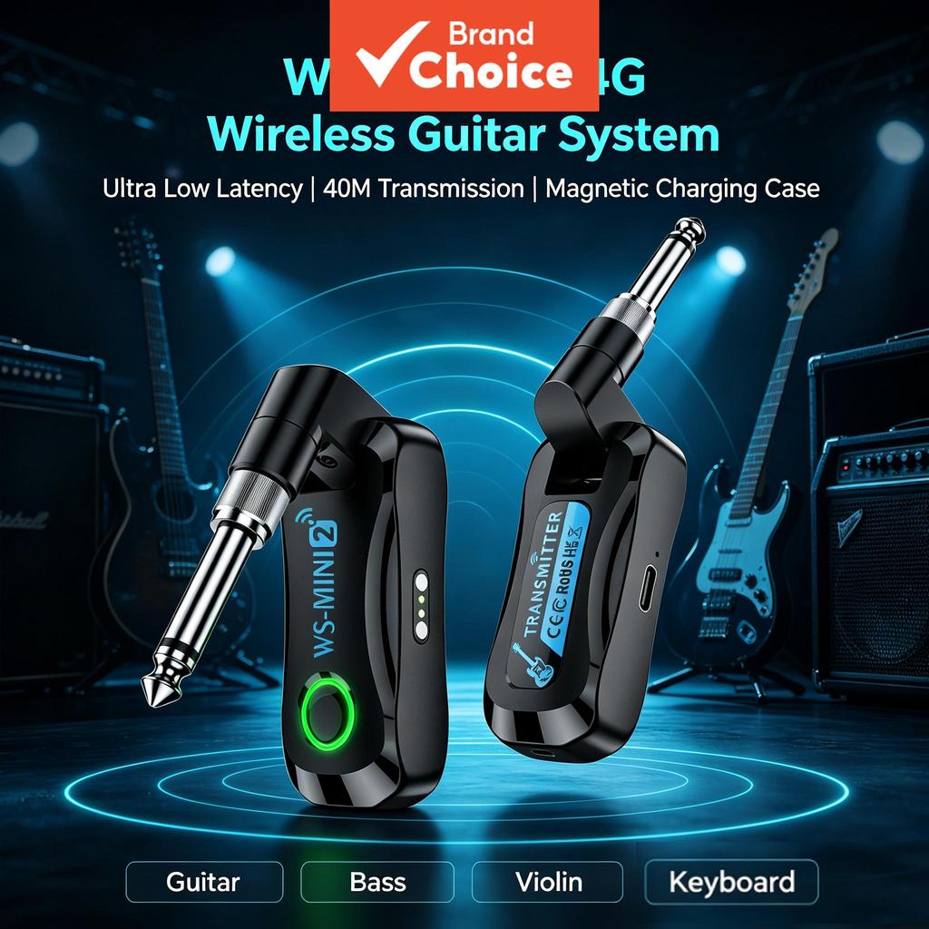 Miwayer WS MINI2 2.4G Transceptor De Guitarra De Baixa Latência Caso De Carregamento Magnético Transmissão De 40M Para G