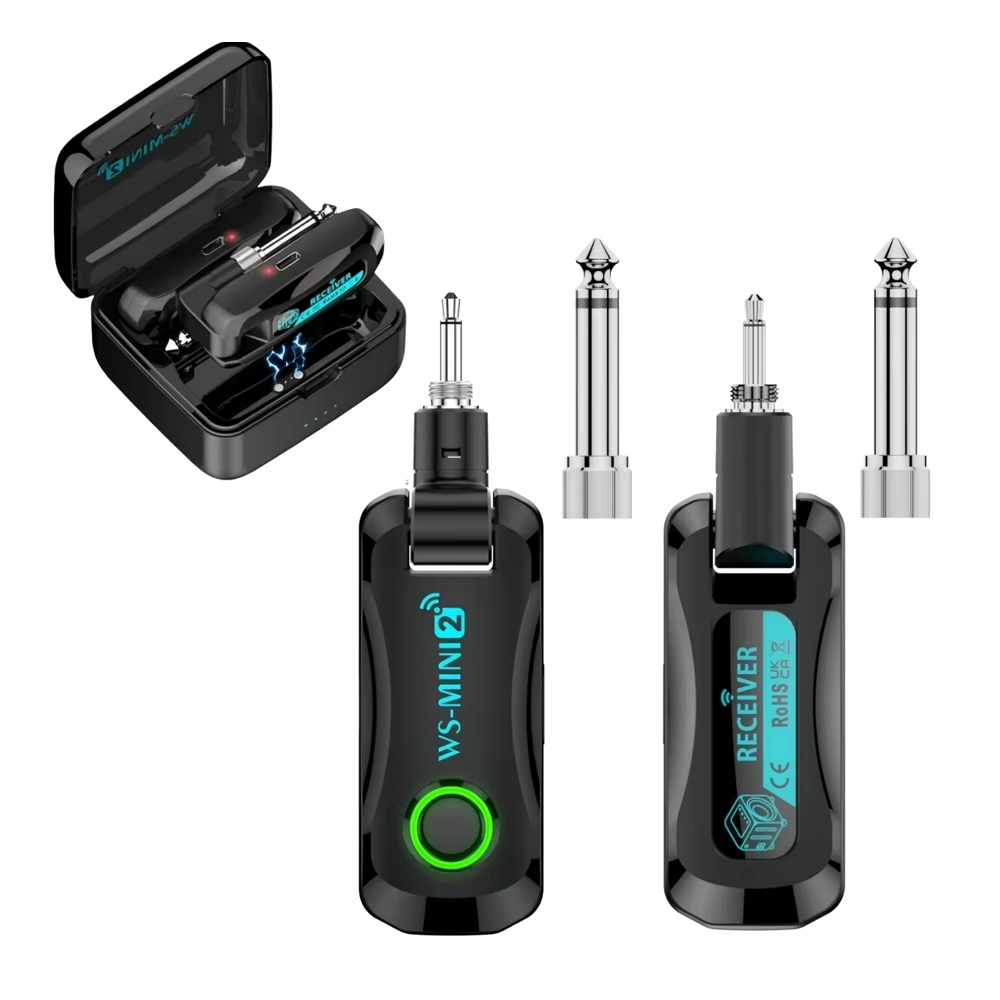 WS-MINI2 Transmissor/Receptor 2.4G de Baixa Latência com Estojo de Carregamento Magnético para Guitarra, Baixo, Violino,