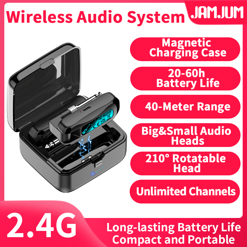 Transmissor de Instrumento Sem Fio JAMJUM WS-MINI2 2.4G, estojo de carregamento magnético, alcance de 40 m, plug