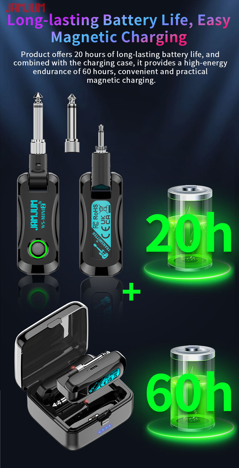 JAMJUM WS MINI2 Sistema De Guitarra Conector Giratório Doca De Carregamento Magnético Bateria De Longa Duração Acessório