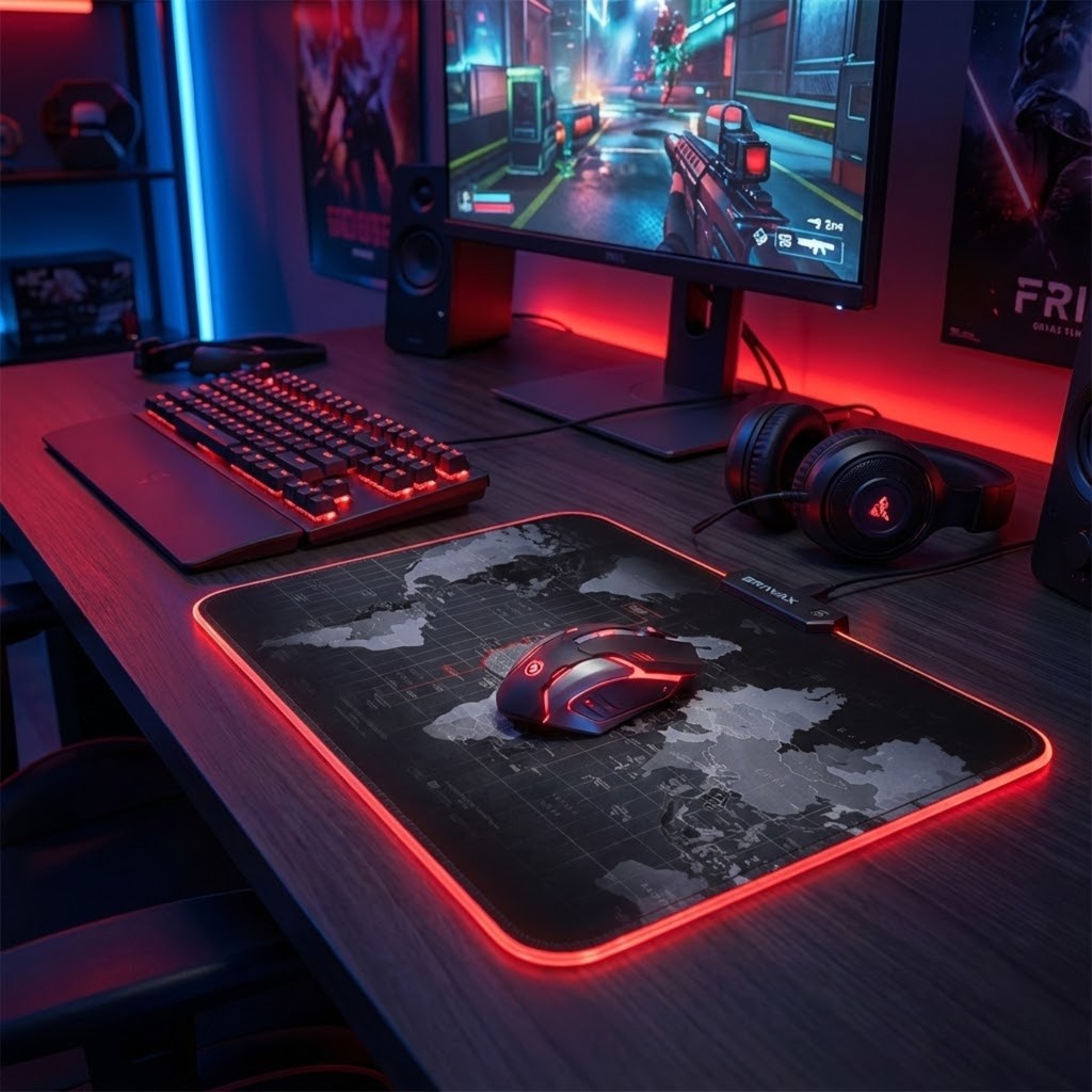 Mouse Pad Gamer Antiderrapante Iluminado Led Rgb 35 X 25cm Setup Gamer