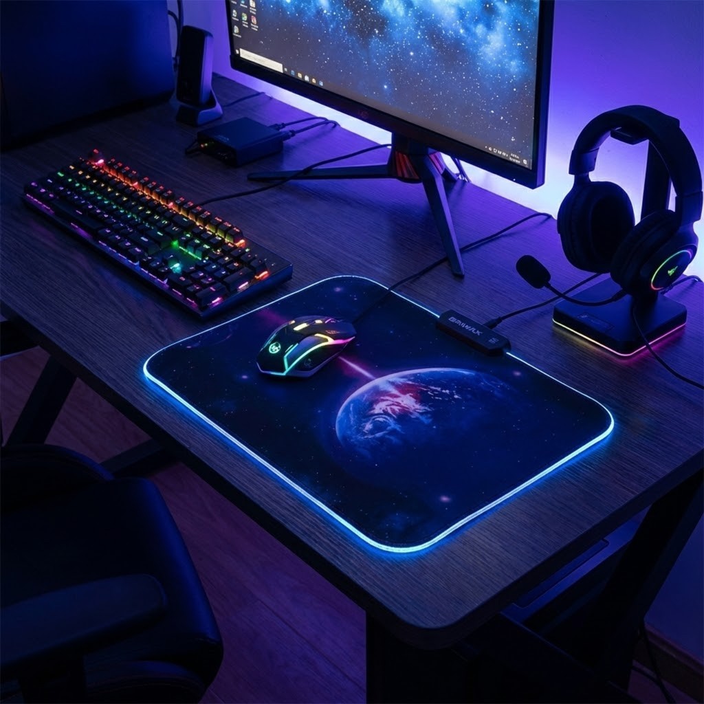 Mouse Pad Gamer Antiderrapante Iluminado Led Rgb 35 X 25cm