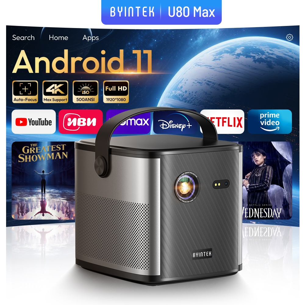 Projetor Byintek U80 Max Book 2 Max 1080P 500 ANSI Bateria 15000mAh Google TV Licenciado TOF Focus 3D
