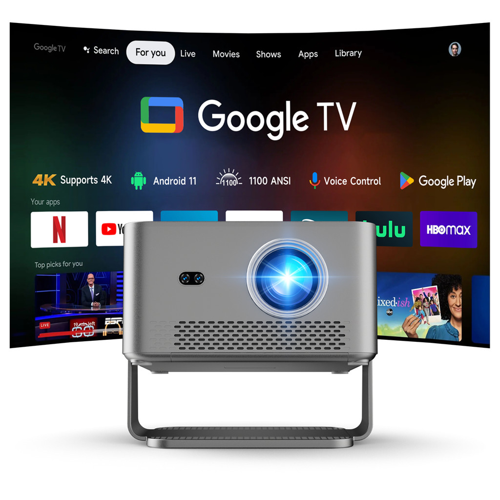 Magcubic Smart Projetor HY450GT 1100 ANSI Google TV Foco Automático 1080P Nativo Suporte A 4K HDR10 Home Cinema