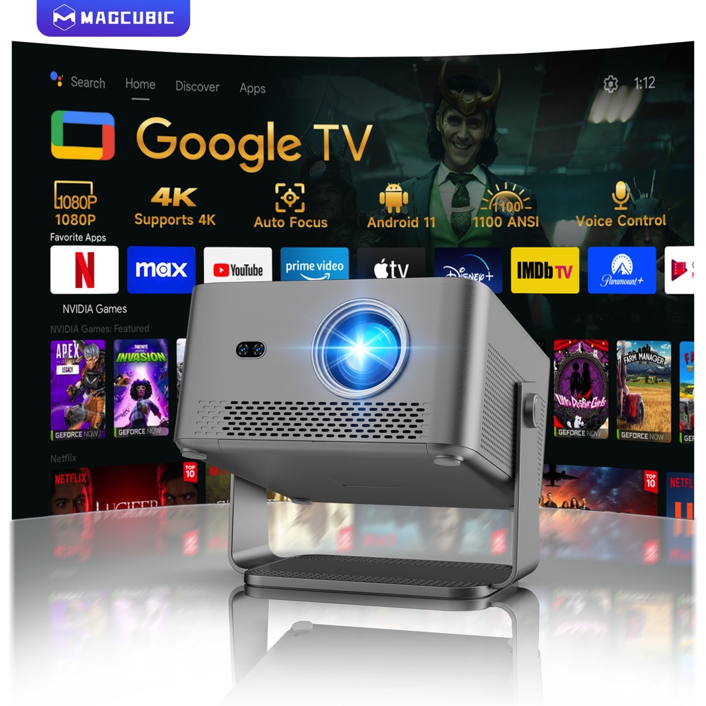 Magucbic HY450GT Projetor Google TV Nativo 1080P Foco Automático Alto-falante De 15 W HDR10 Home Theater