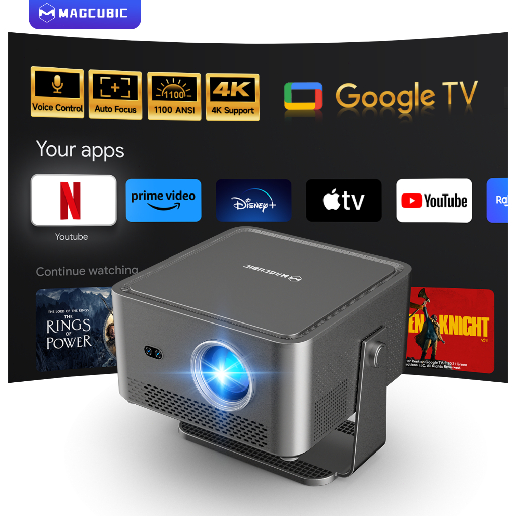 Projetor Magcubic HY450GT Nativo 1080P 1100ANSI WiFi5 BT5.0 Google TV Foco Automático HDR10 Cinema Em Casa