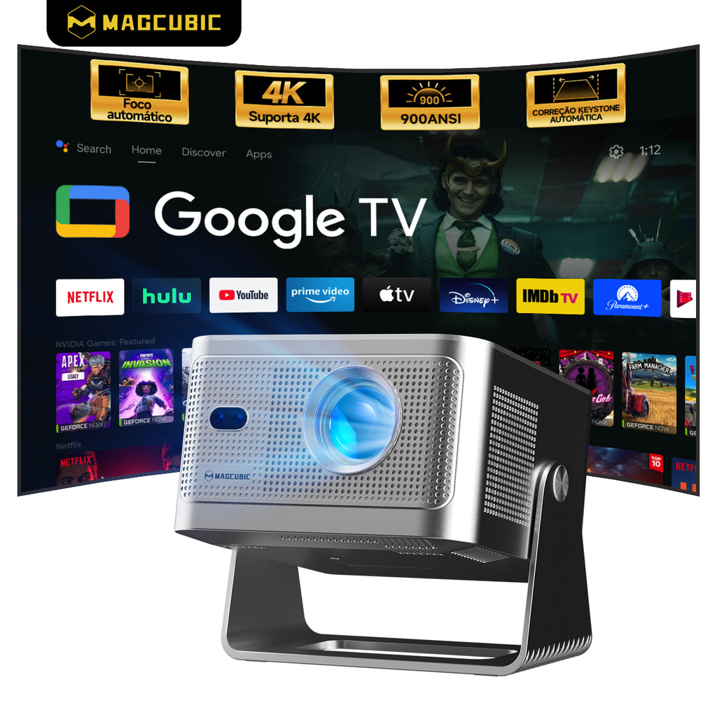 MAGCUBIC Projetor HY350GT 900ANSI Google TV 1080P Full HD Suporta 4K Alto-falante 15W HDR10 HLG