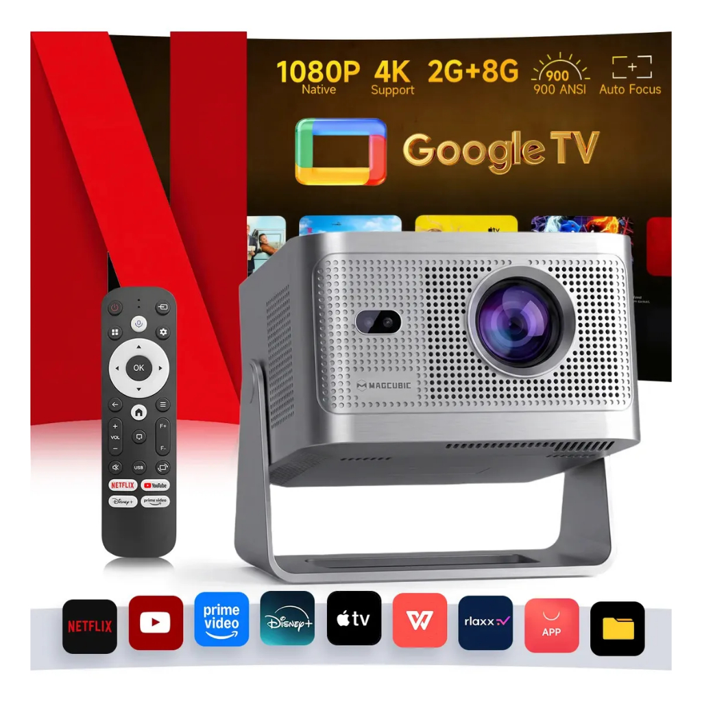 Projetor Magcubic HY350GT 900 ANSI 4K Suporte Nativo 1080P Foco Automático Oficial Netflix Google TV 15W Alto-Falante