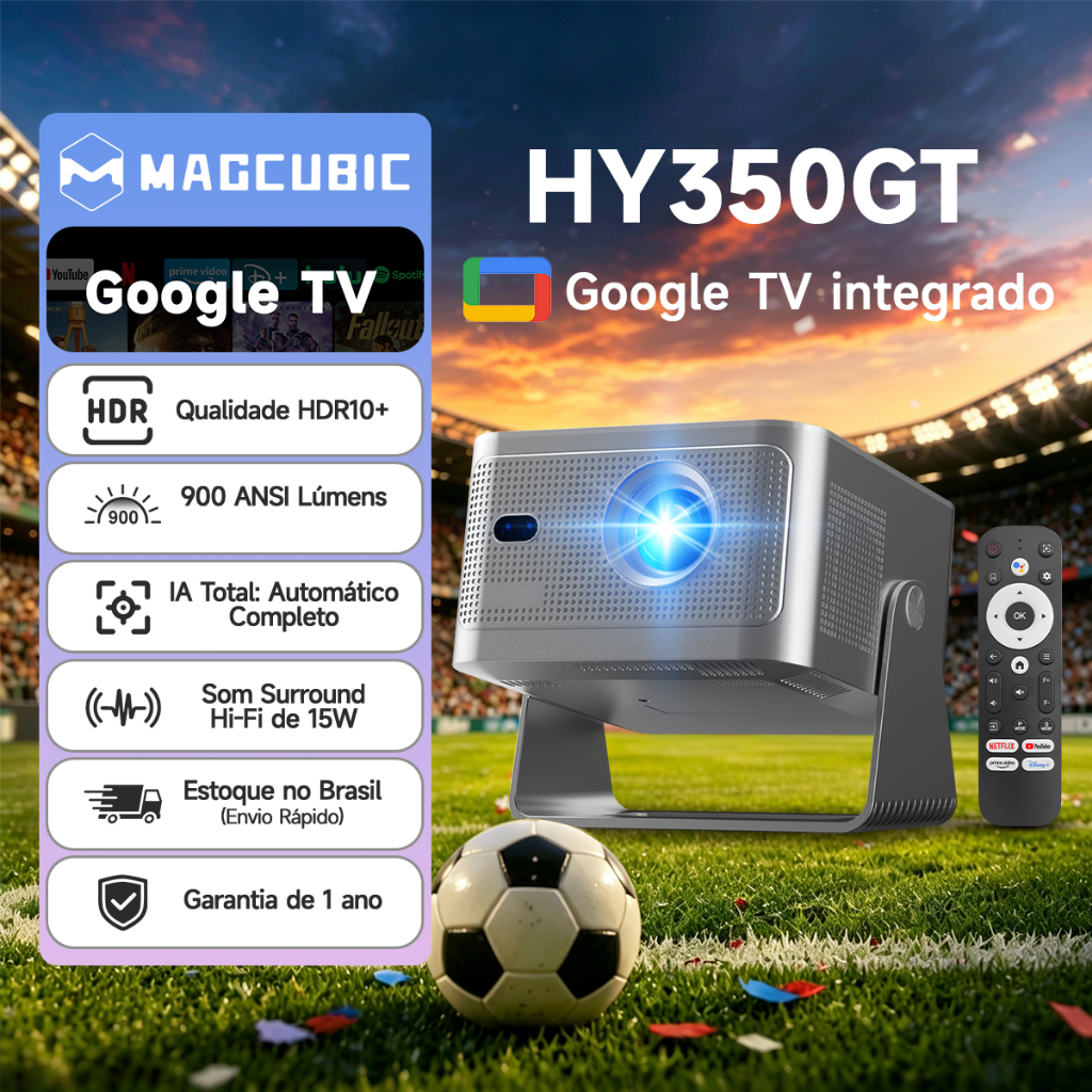 MAGCUBIC HY350GT Smart Mini Projetor 4K Google TV 1080P Full HD Foco Automático Controle De Voz