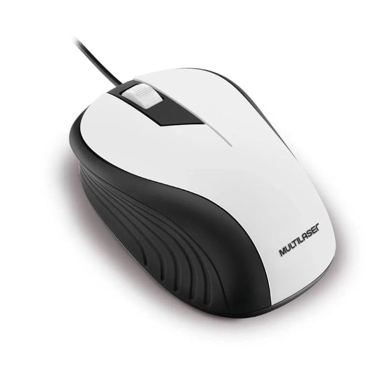 Mouse Óptico USB - Emborrachado Wave - Multilaser -  BRANCO/PRETO