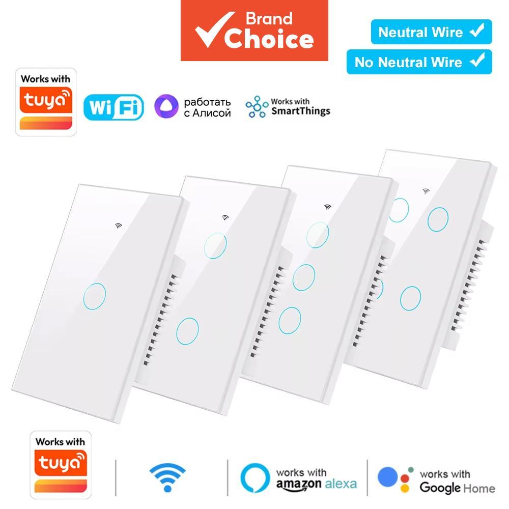 Smart Switch 【saimili】Interruptor de Luz Touch Wi-Fi + Bluetooth RF 433MHz Sem Fio Neutro e Neutro US Painel de Toque