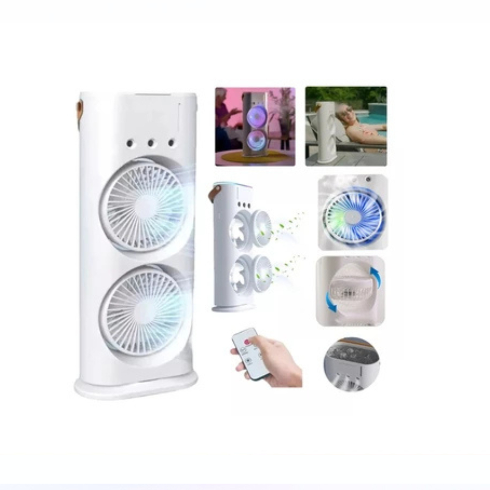 Climatizador recarregável spray de três furos ventilador duplo mesa balançando a cabeça Mania